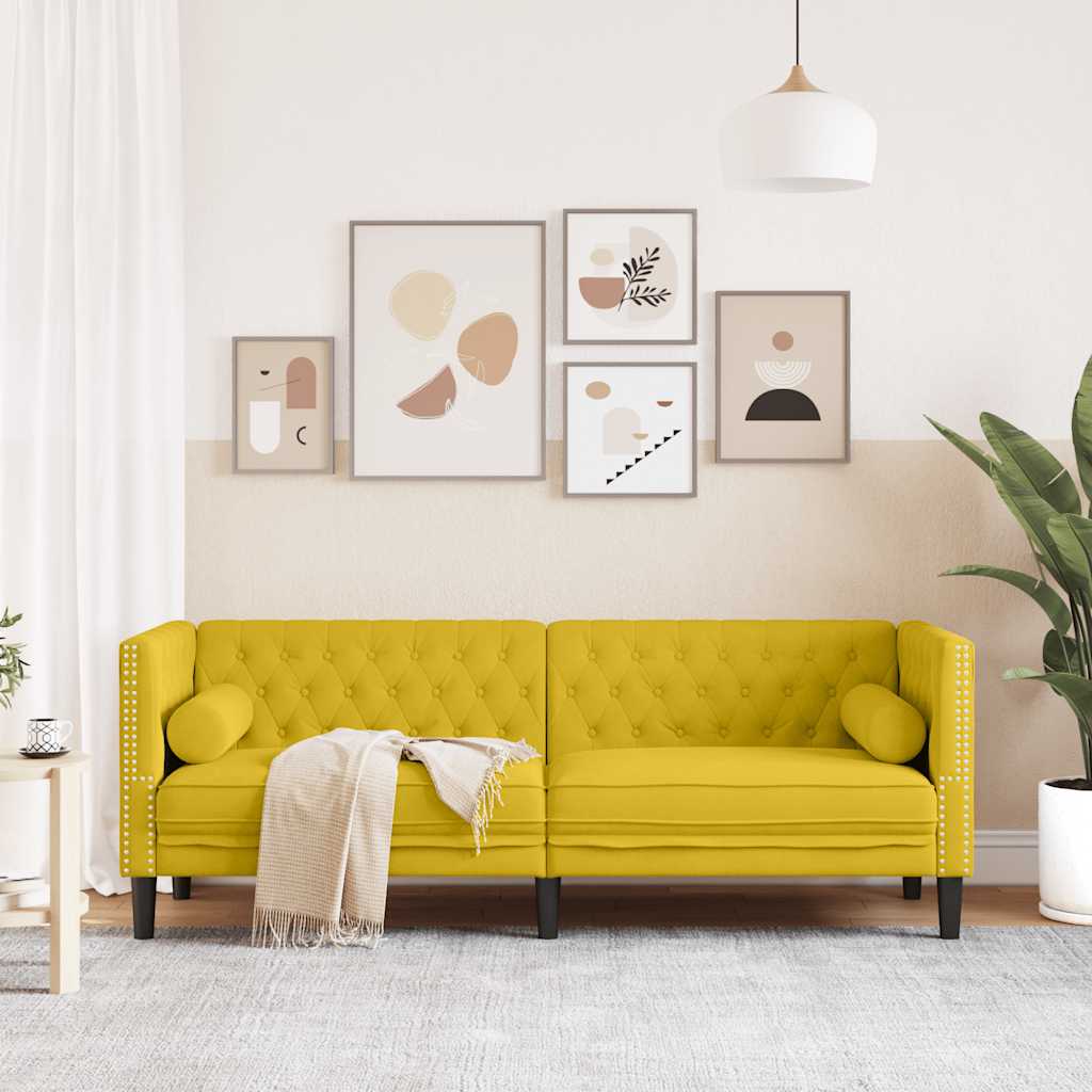 Divano Chesterfield con Rinforzi 3 Posti Giallo in Velluto | homemem39