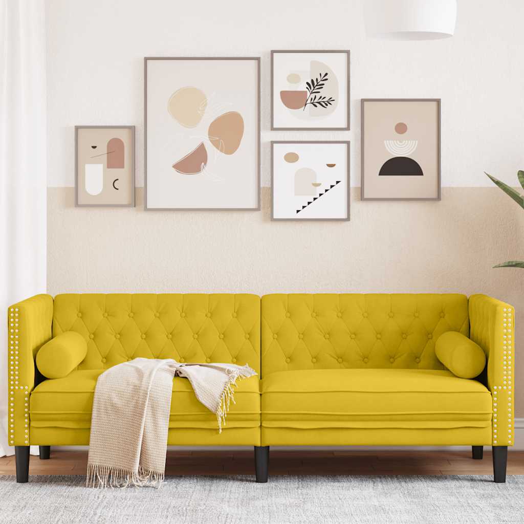 Divano Chesterfield con Rinforzi 3 Posti Giallo in Velluto | homemem39