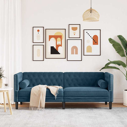 Divano Chesterfield con Rinforzi 3 Posti Blu in Velluto | homemem39
