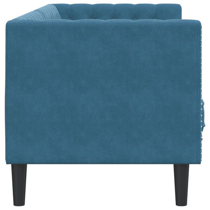 Divano Chesterfield con Rinforzi 3 Posti Blu in Velluto - homemem39