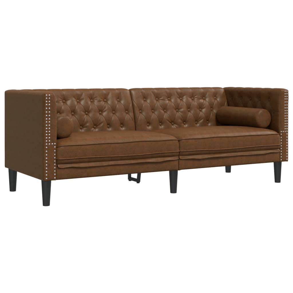 Divano Chesterfield con Cuscini 3 Posti Marrone in Scamosciato | homemem39