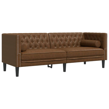 Divano Chesterfield con Cuscini 3 Posti Marrone in Scamosciato | homemem39
