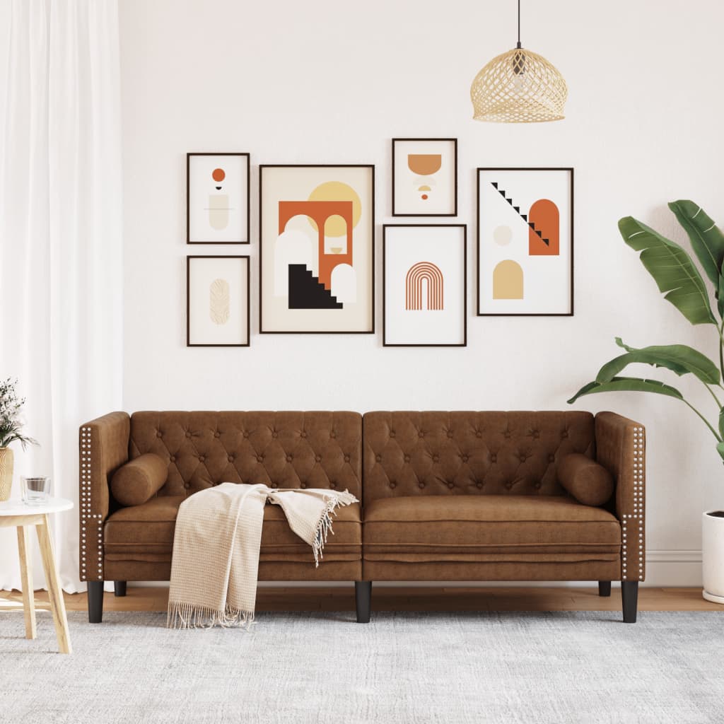 Divano Chesterfield con Cuscini 3 Posti Marrone in Scamosciato | homemem39