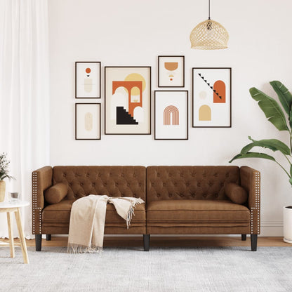 Divano Chesterfield con Cuscini 3 Posti Marrone in Scamosciato | homemem39