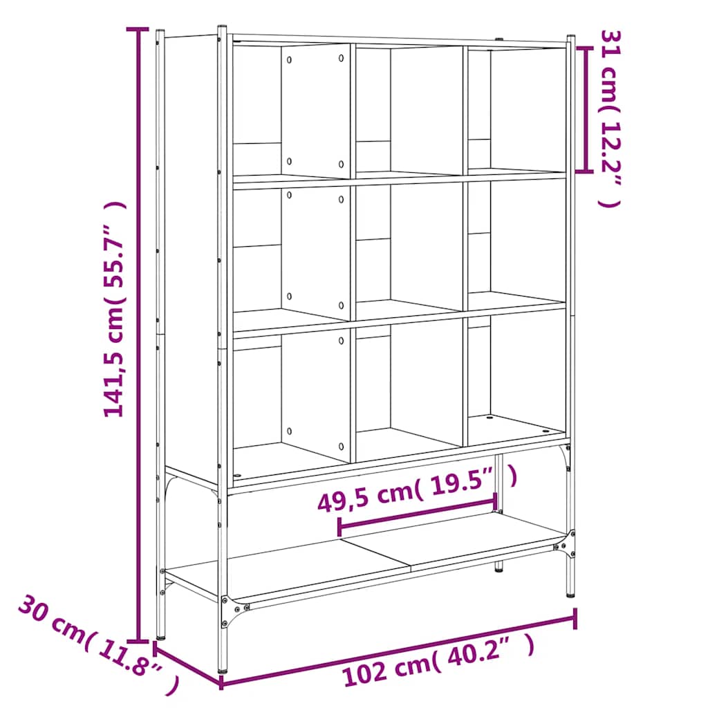 Libreria Nera 102x30x141,5 cm in Legno Multistrato | homemem39