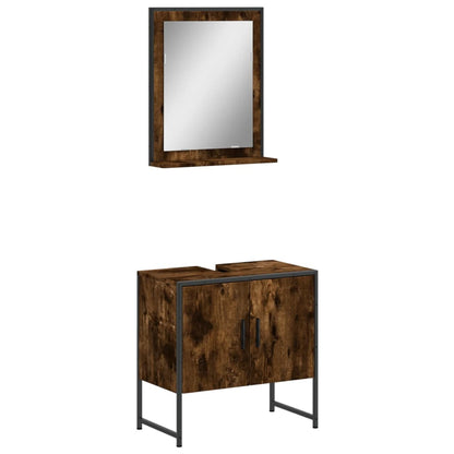 Set Mobili da Bagno 2 pz Rovere Fumo in Legno Multistrato | homemem39