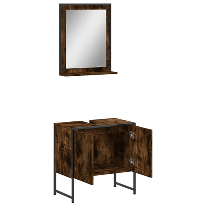 Set Mobili da Bagno 2 pz Rovere Fumo in Legno Multistrato | homemem39