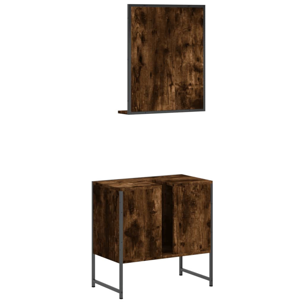 Set Mobili da Bagno 2 pz Rovere Fumo in Legno Multistrato | homemem39