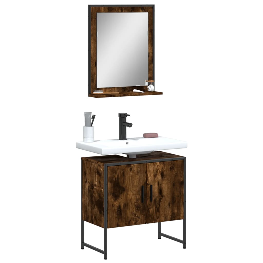 Set Mobili da Bagno 2 pz Rovere Fumo in Legno Multistrato | homemem39
