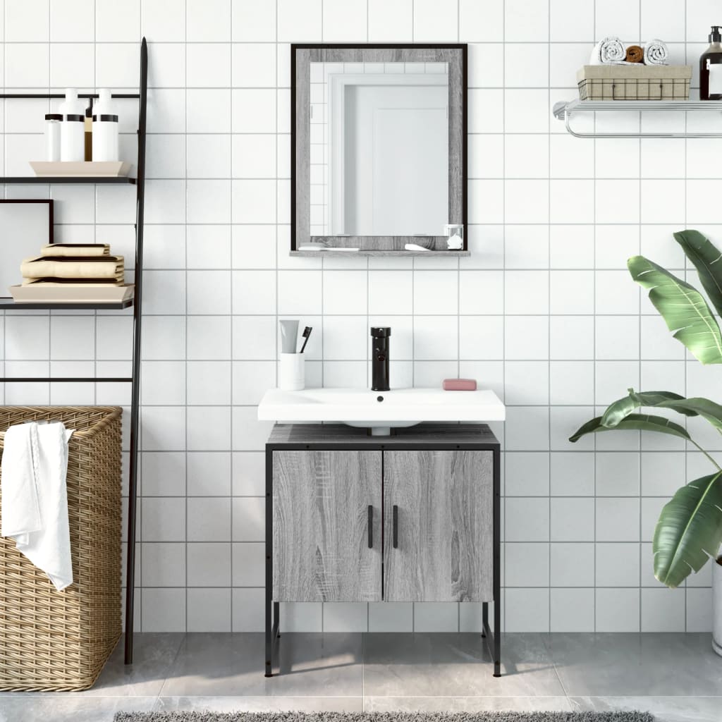 Set Mobili da Bagno 2 pz Grigio Sonoma in Legno Multistrato | homemem39