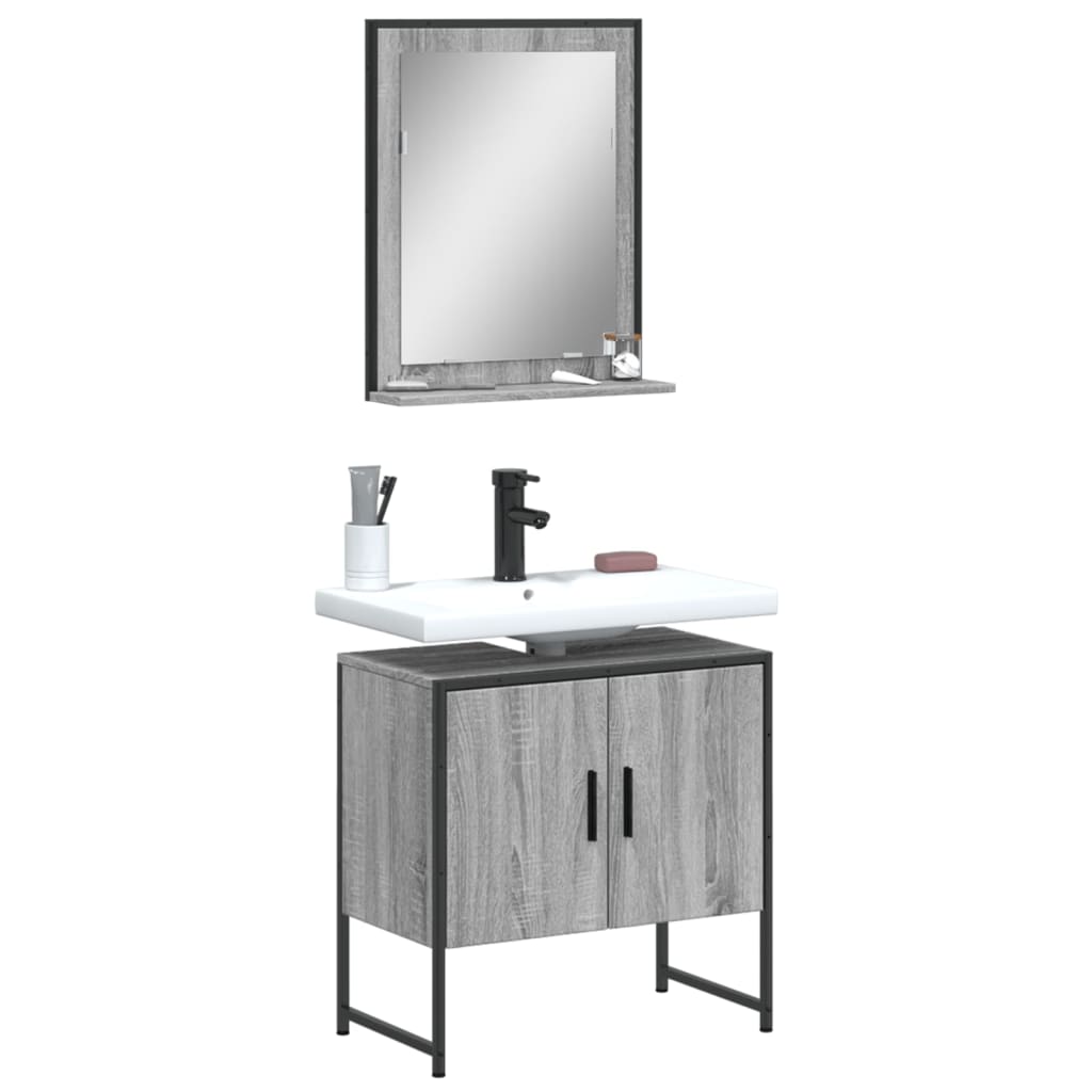 Set Mobili da Bagno 2 pz Grigio Sonoma in Legno Multistrato | homemem39