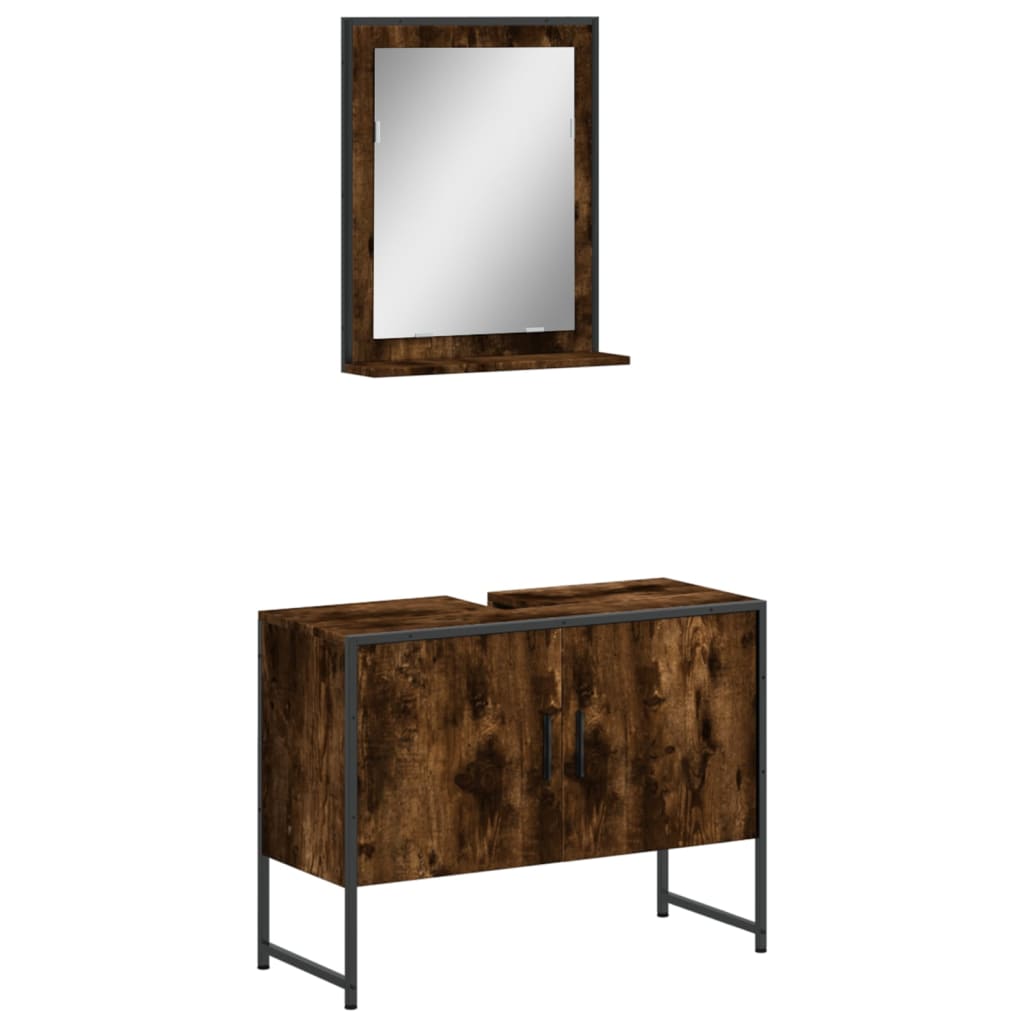 Set Mobili da Bagno 2 pz Rovere Fumo in Legno Multistrato | homemem39