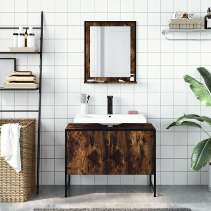 Set Mobili da Bagno 2 pz Rovere Fumo in Legno Multistrato | homemem39