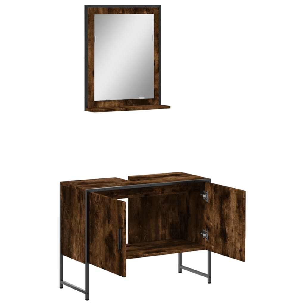 Set Mobili da Bagno 2 pz Rovere Fumo in Legno Multistrato | homemem39