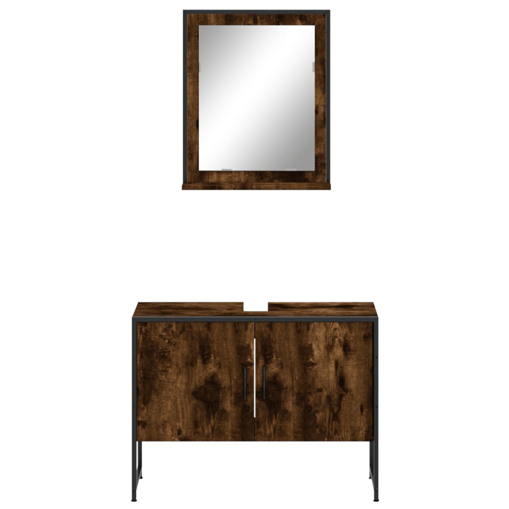 Set Mobili da Bagno 2 pz Rovere Fumo in Legno Multistrato | homemem39