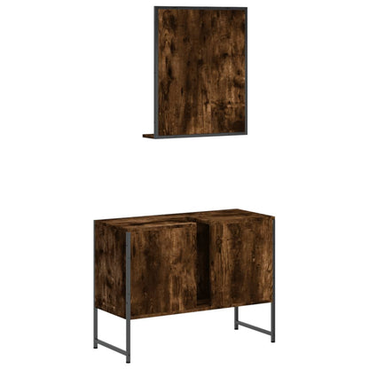 Set Mobili da Bagno 2 pz Rovere Fumo in Legno Multistrato | homemem39