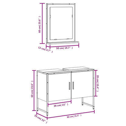 Set Mobili da Bagno 2 pz Rovere Fumo in Legno Multistrato | homemem39