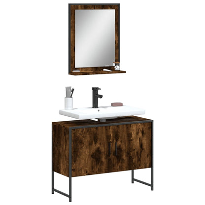 Set Mobili da Bagno 2 pz Rovere Fumo in Legno Multistrato | homemem39