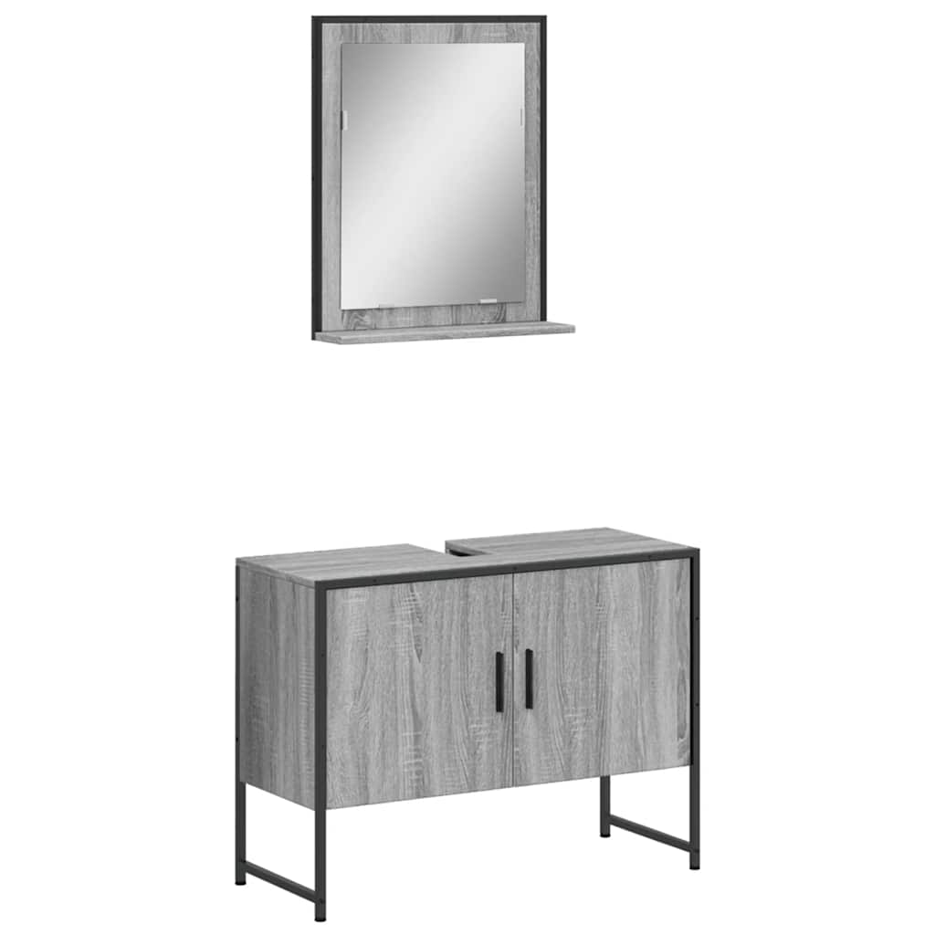 Set Mobili da Bagno 2 pz Grigio Sonoma in Legno Multistrato | homemem39