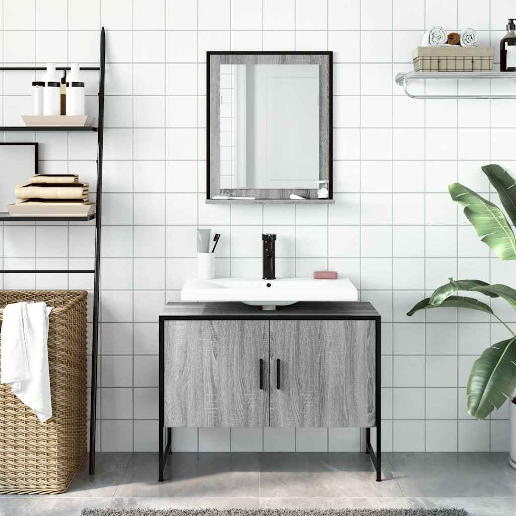 Set Mobili da Bagno 2 pz Grigio Sonoma in Legno Multistrato | homemem39