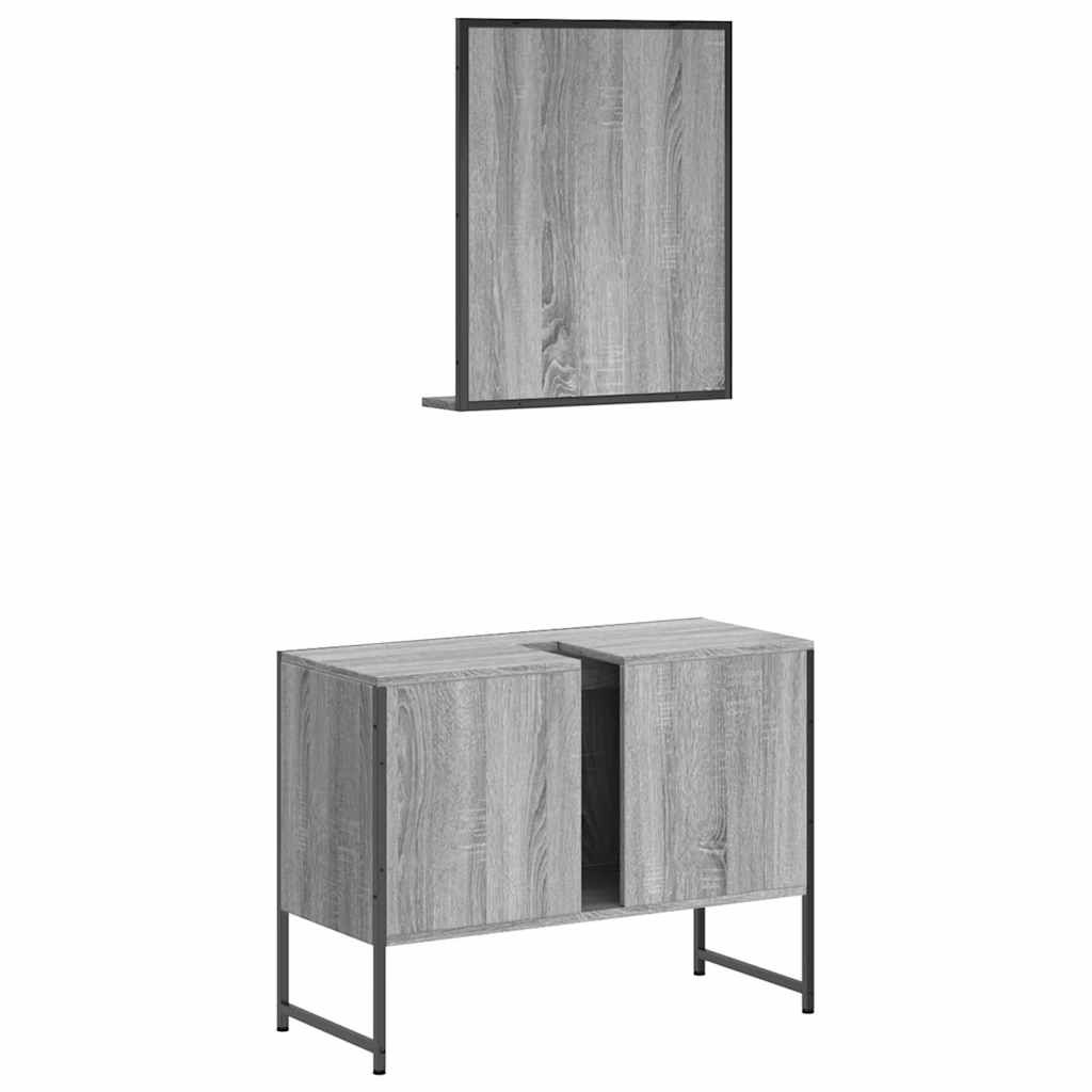 Set Mobili da Bagno 2 pz Grigio Sonoma in Legno Multistrato | homemem39