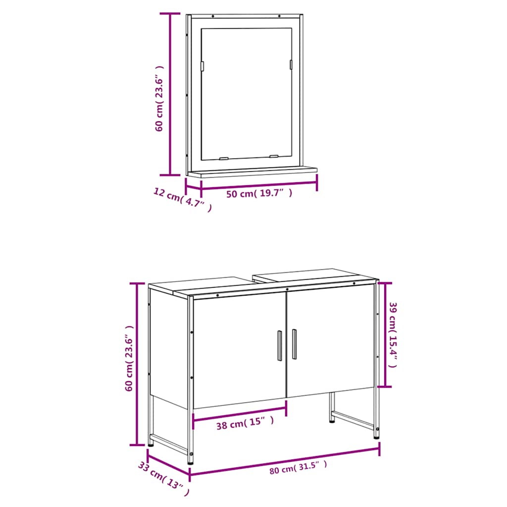 Set Mobili da Bagno 2 pz Grigio Sonoma in Legno Multistrato | homemem39