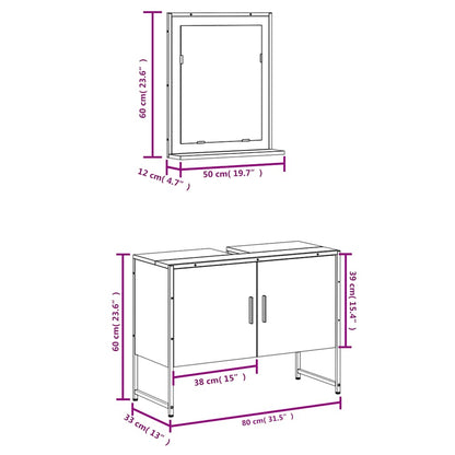 Set Mobili da Bagno 2 pz Grigio Sonoma in Legno Multistrato | homemem39