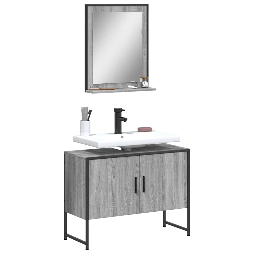 Set Mobili da Bagno 2 pz Grigio Sonoma in Legno Multistrato | homemem39