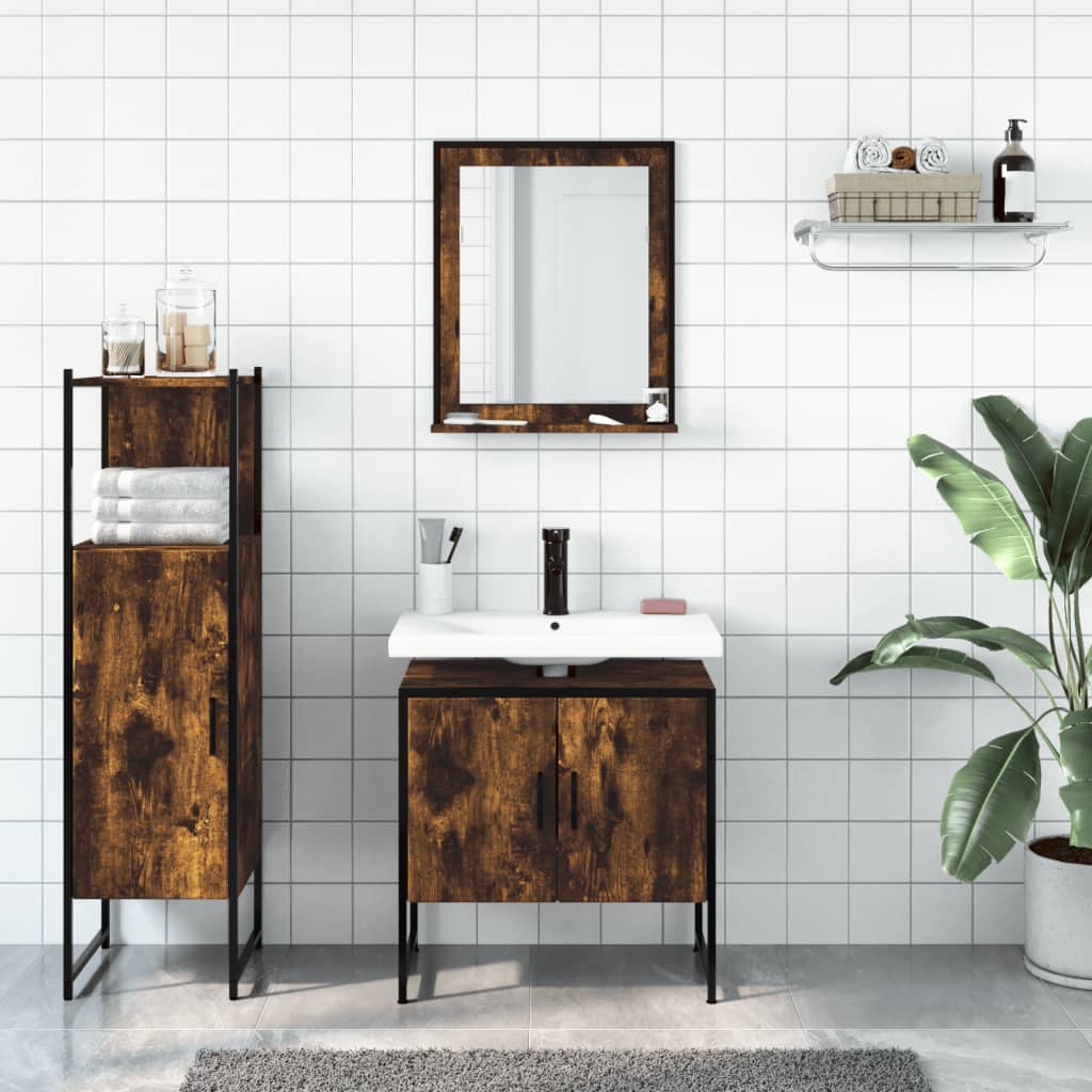 Set Mobili da Bagno 3 pz Rovere Fumo in Legno Multistrato | homemem39