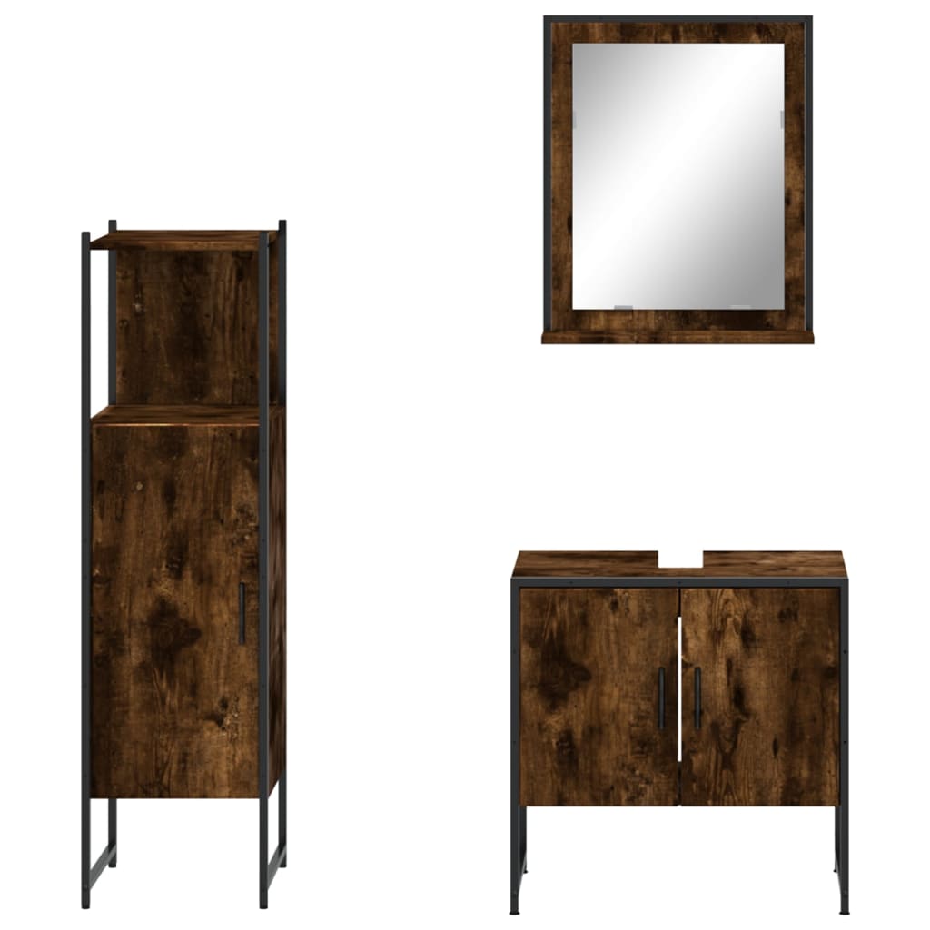 Set Mobili da Bagno 3 pz Rovere Fumo in Legno Multistrato | homemem39