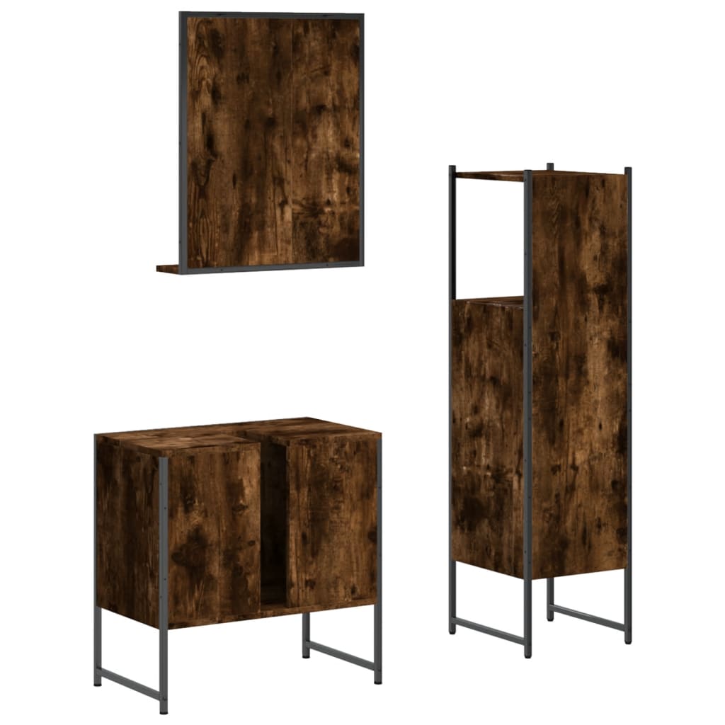 Set Mobili da Bagno 3 pz Rovere Fumo in Legno Multistrato | homemem39
