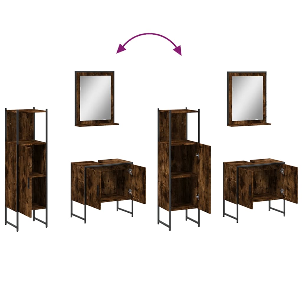 Set Mobili da Bagno 3 pz Rovere Fumo in Legno Multistrato | homemem39