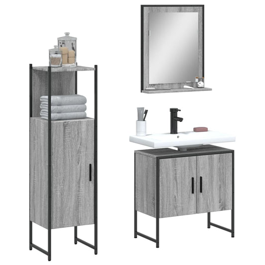 Set Mobili da Bagno 3 pz Grigio Sonoma in Legno Multistrato | homemem39