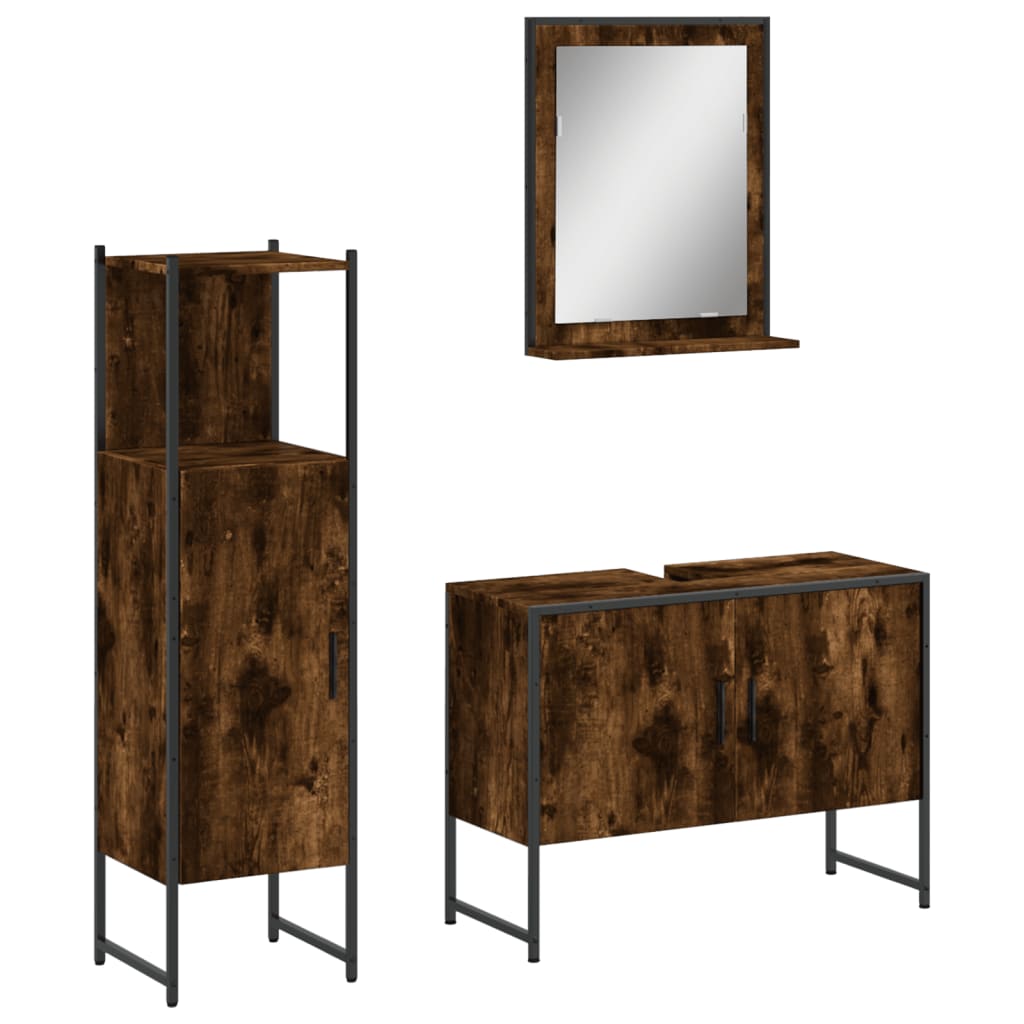 Set Mobili da Bagno 3 pz Rovere Fumo in Legno Multistrato | homemem39