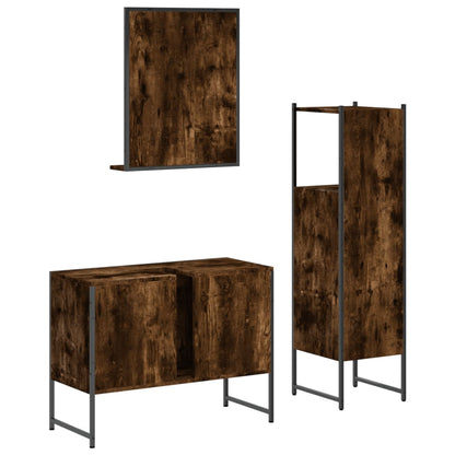 Set Mobili da Bagno 3 pz Rovere Fumo in Legno Multistrato | homemem39