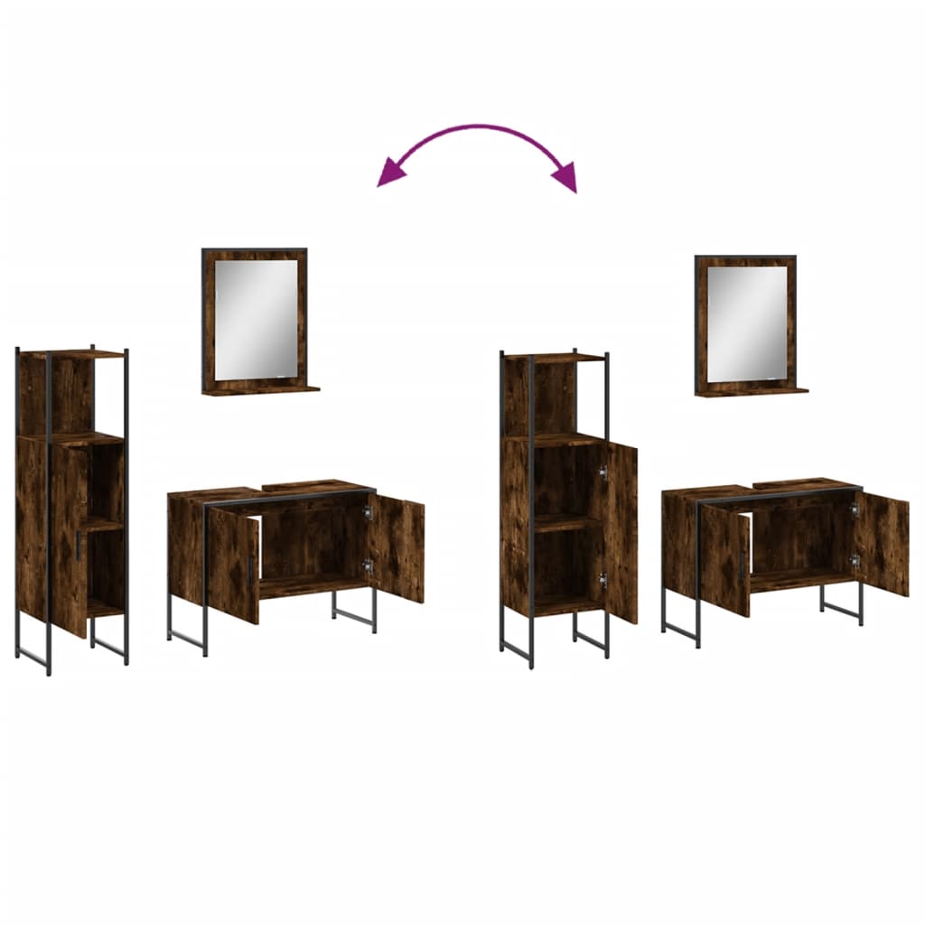Set Mobili da Bagno 3 pz Rovere Fumo in Legno Multistrato | homemem39