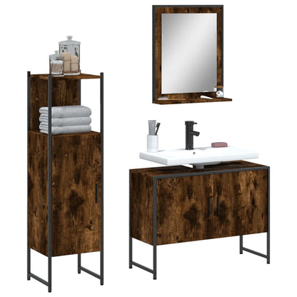 Set Mobili da Bagno 3 pz Rovere Fumo in Legno Multistrato | homemem39