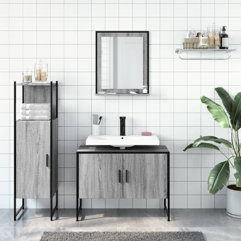 Set Mobili da Bagno 3 pz Grigio Sonoma in Legno Multistrato | homemem39