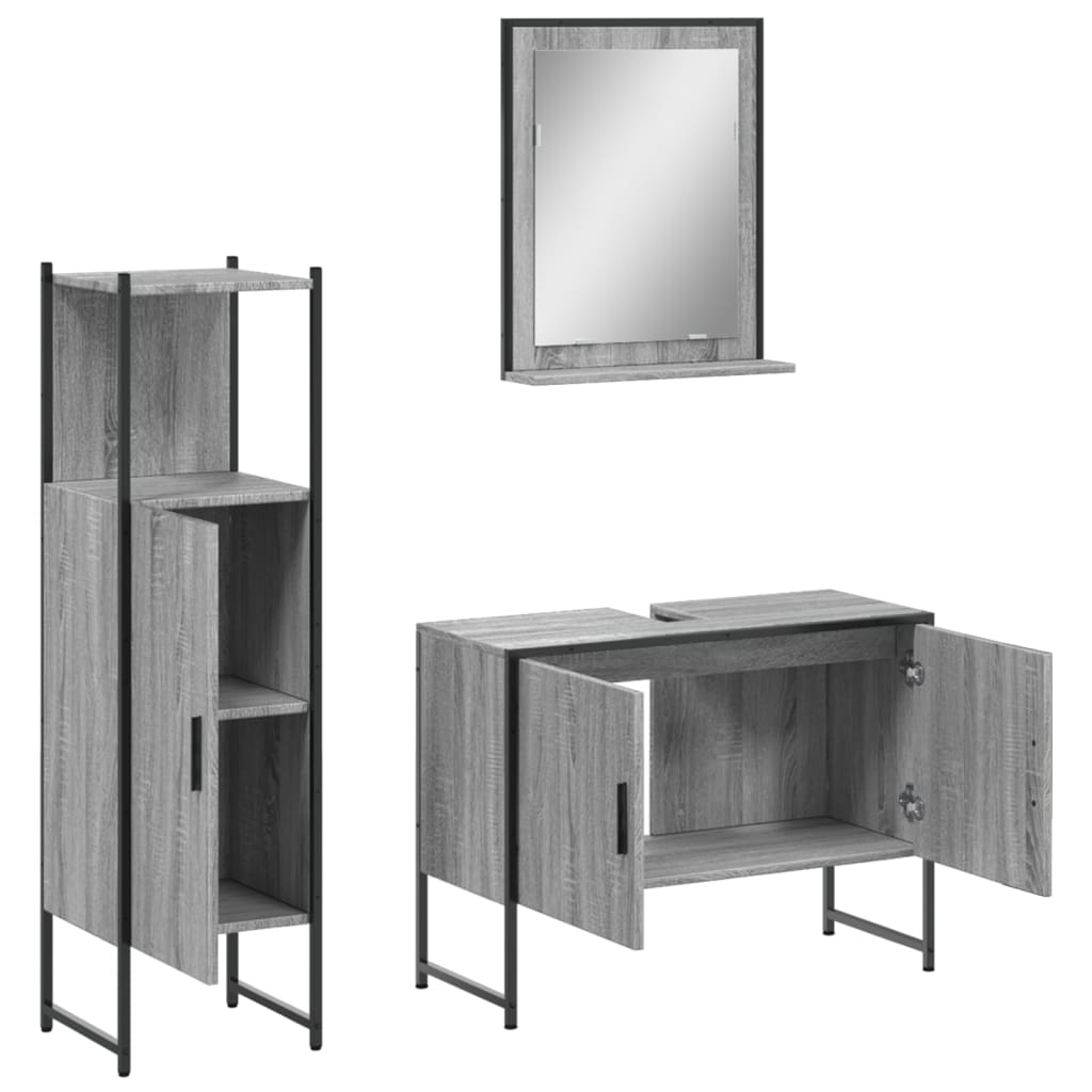 Set Mobili da Bagno 3 pz Grigio Sonoma in Legno Multistrato | homemem39