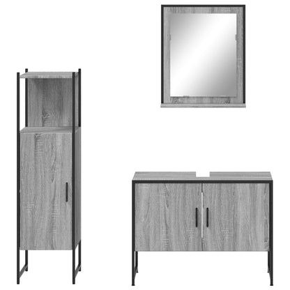 Set Mobili da Bagno 3 pz Grigio Sonoma in Legno Multistrato | homemem39