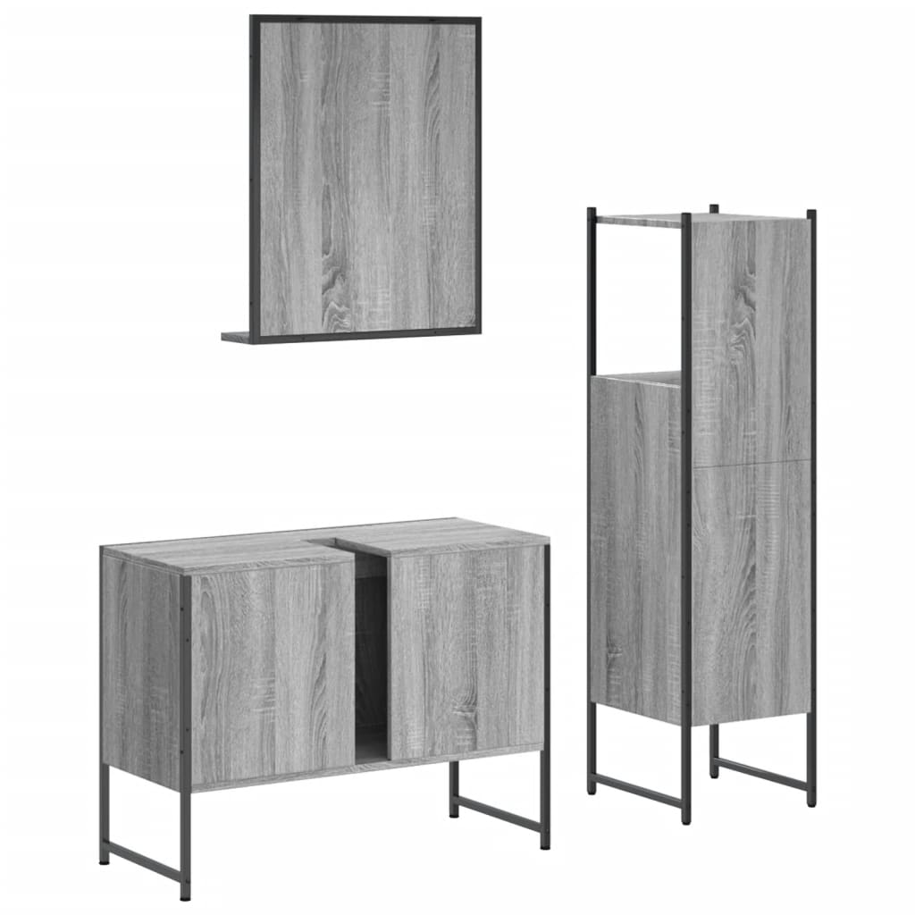 Set Mobili da Bagno 3 pz Grigio Sonoma in Legno Multistrato | homemem39