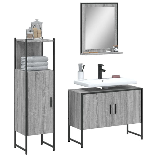 Set Mobili da Bagno 3 pz Grigio Sonoma in Legno Multistrato | homemem39