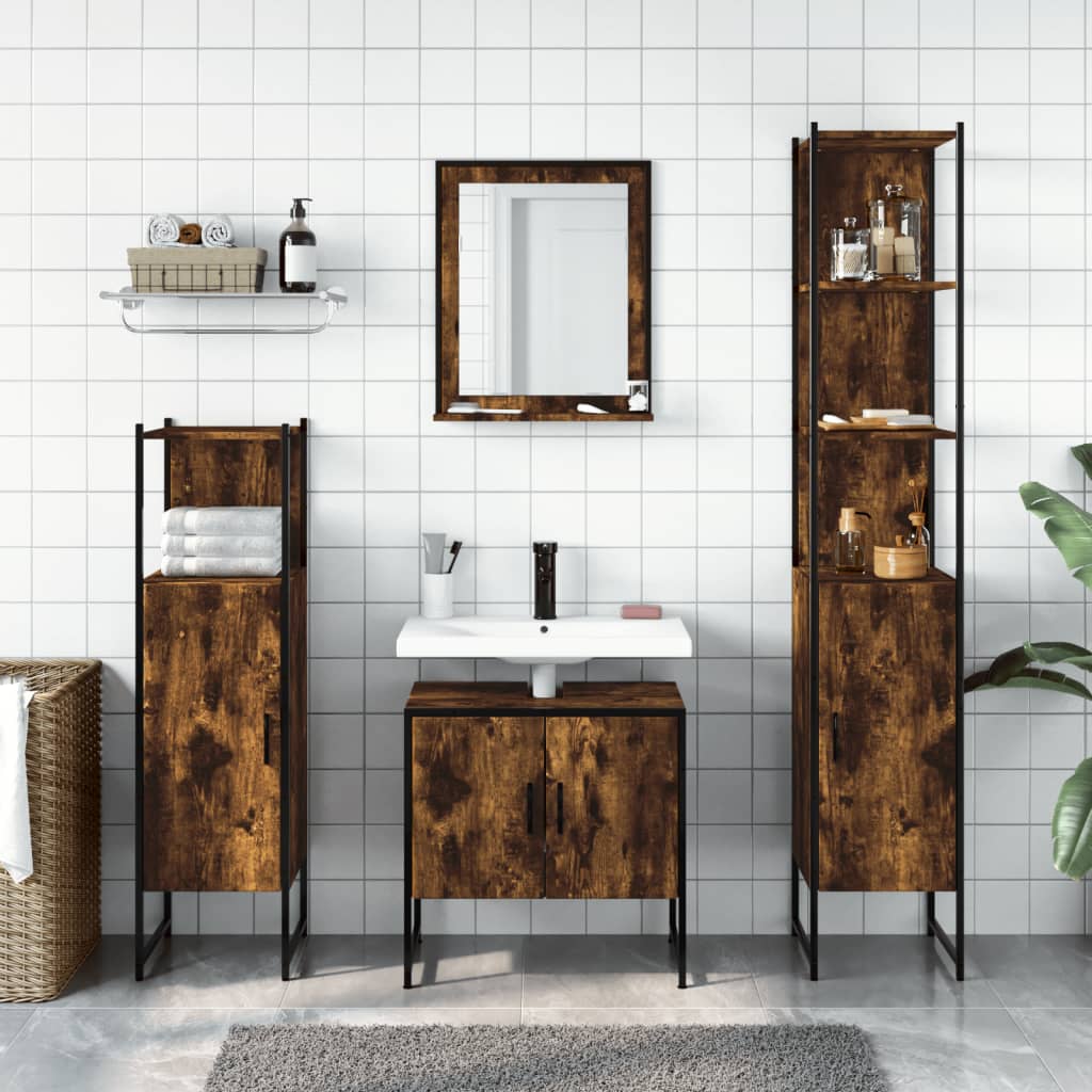 Set Mobili da Bagno 4 pz Rovere Fumo in Legno Multistrato | homemem39