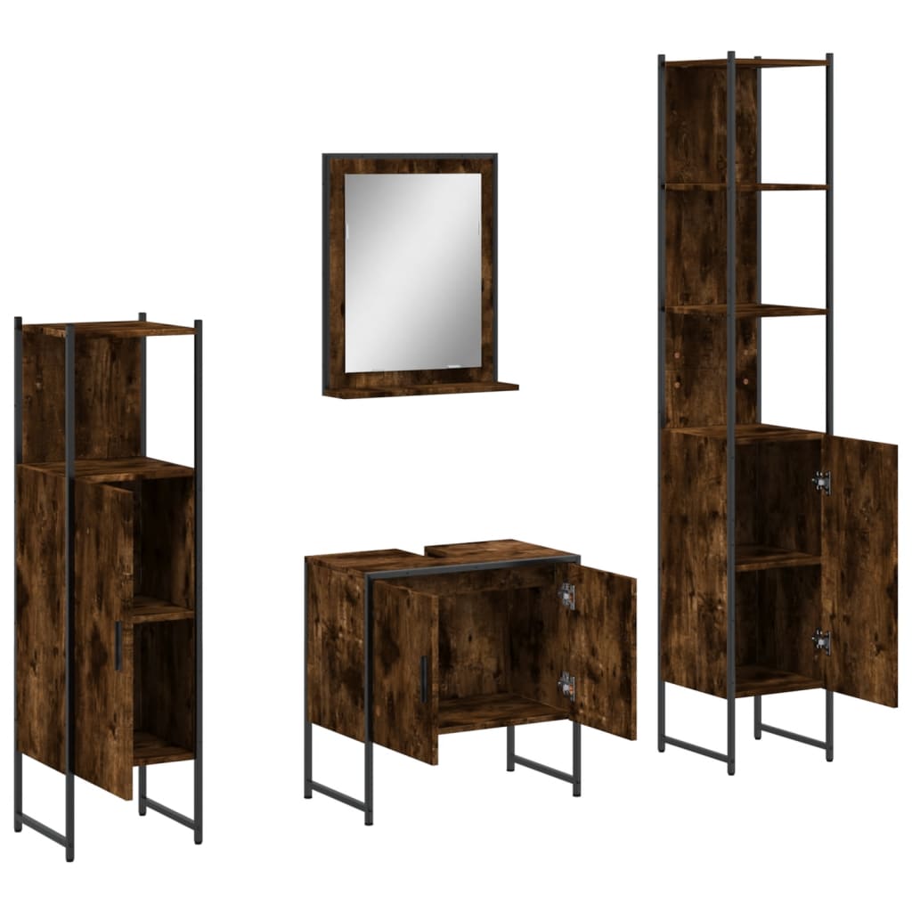 Set Mobili da Bagno 4 pz Rovere Fumo in Legno Multistrato | homemem39