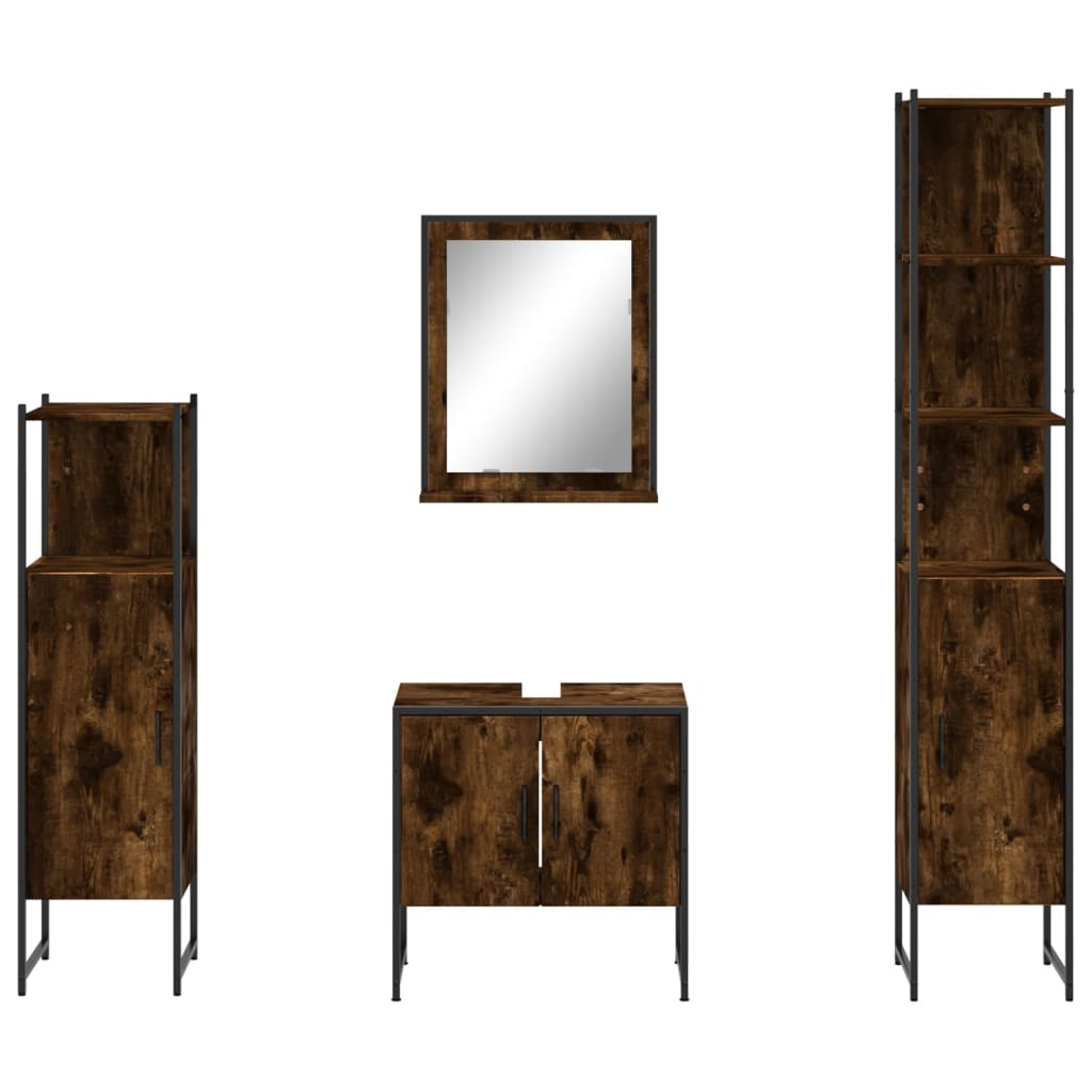 Set Mobili da Bagno 4 pz Rovere Fumo in Legno Multistrato | homemem39