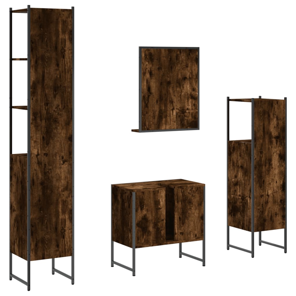 Set Mobili da Bagno 4 pz Rovere Fumo in Legno Multistrato | homemem39
