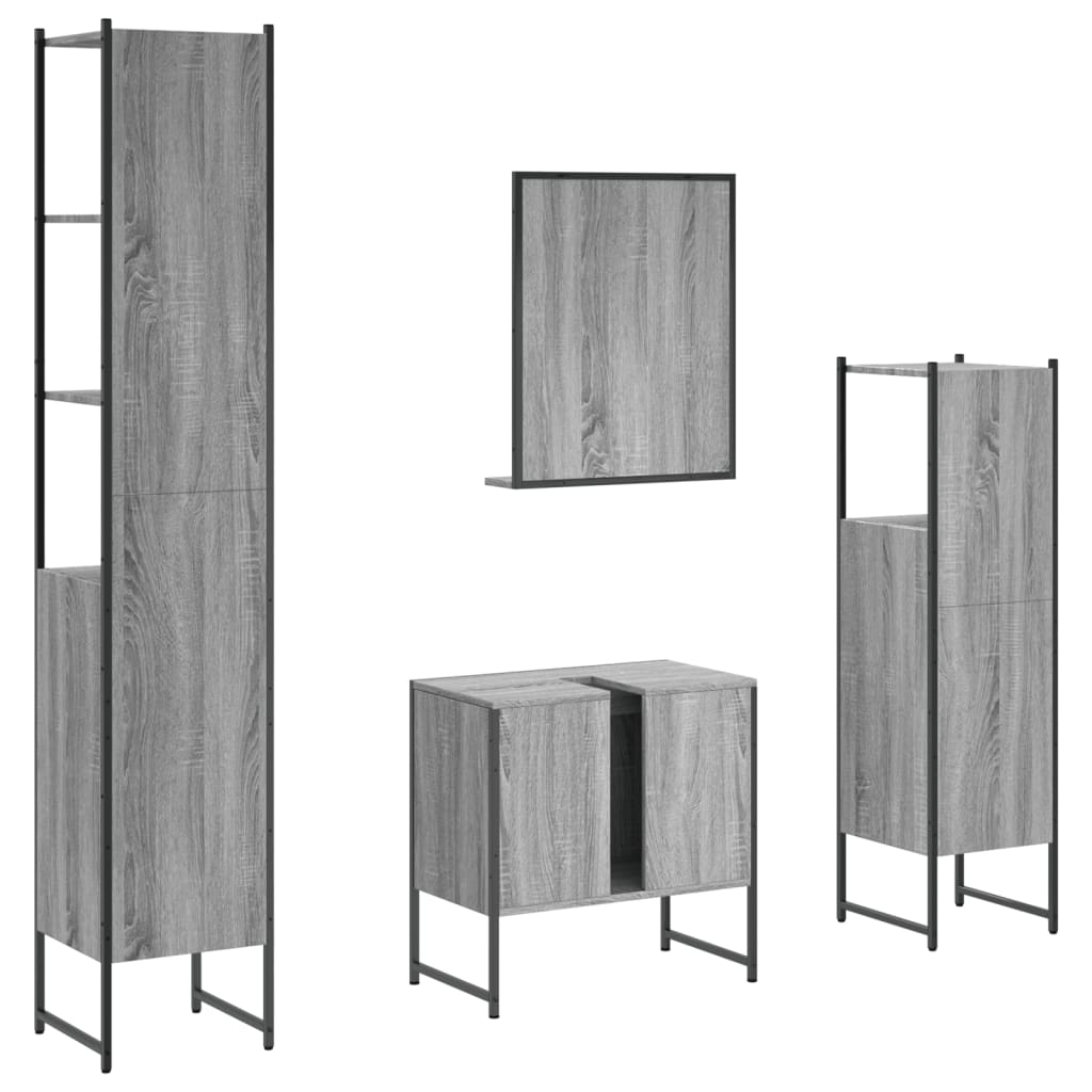 Set Mobili da Bagno 4 pz Grigio Sonoma in Legno Multistrato | homemem39
