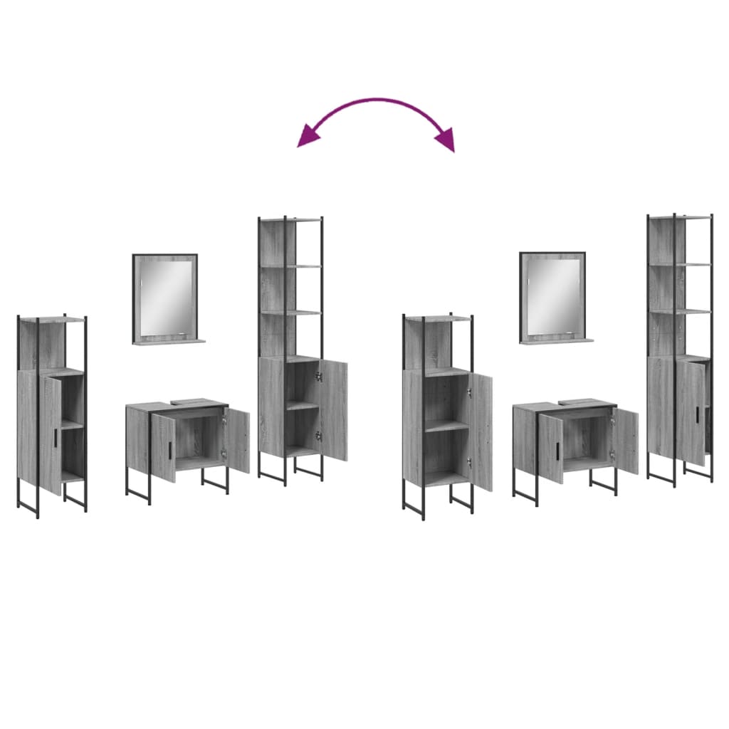 Set Mobili da Bagno 4 pz Grigio Sonoma in Legno Multistrato | homemem39