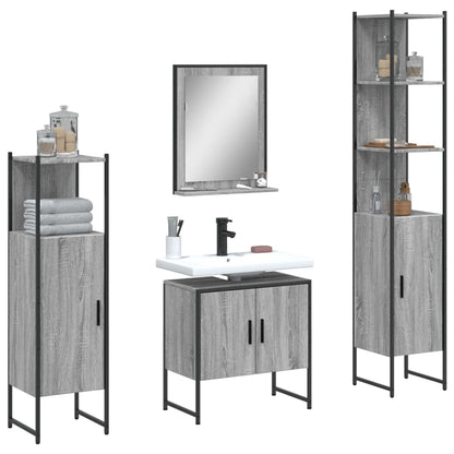 Set Mobili da Bagno 4 pz Grigio Sonoma in Legno Multistrato | homemem39