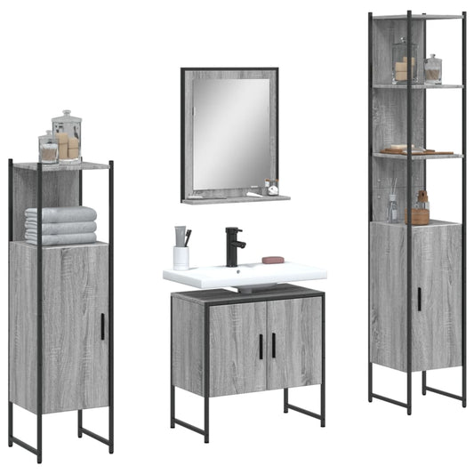 Set Mobili da Bagno 4 pz Grigio Sonoma in Legno Multistrato | homemem39